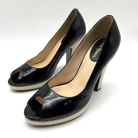 Cole Haan x NikeAir Black Patent Woven Platform Peep Toe Platform Heels 8.5B - Picture 4 of 16